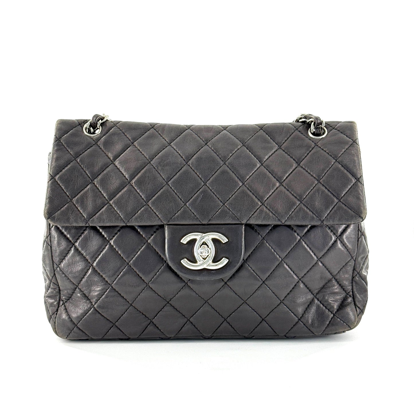 Chanel - Classic Flap Jumbo (Single Flap) - Lambskin leather - Charcoal Grey with Silver-Tone Hardware - (large)