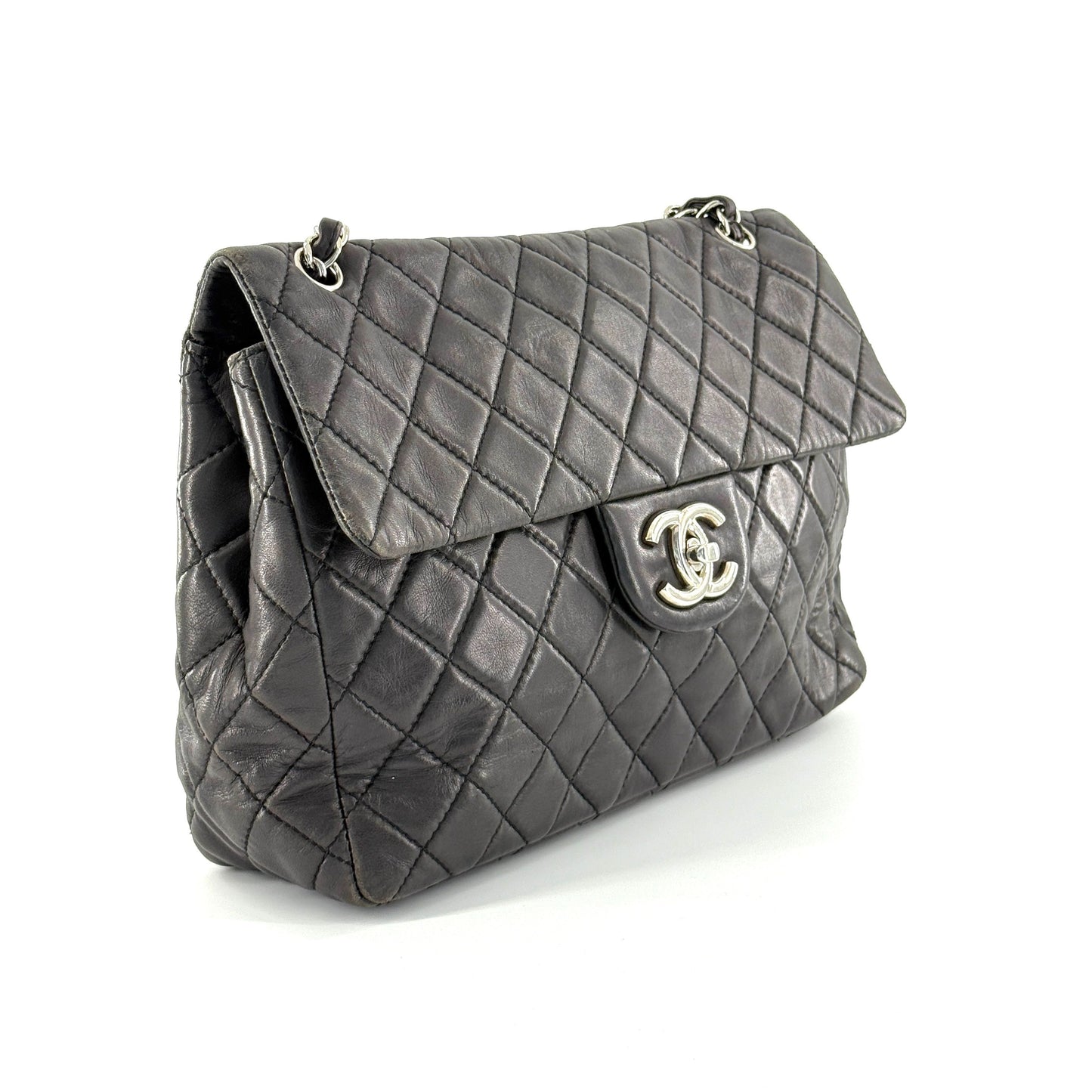 Chanel - Classic Flap Jumbo (Single Flap) - Lambskin leather - Charcoal Grey with Silver-Tone Hardware - (large)