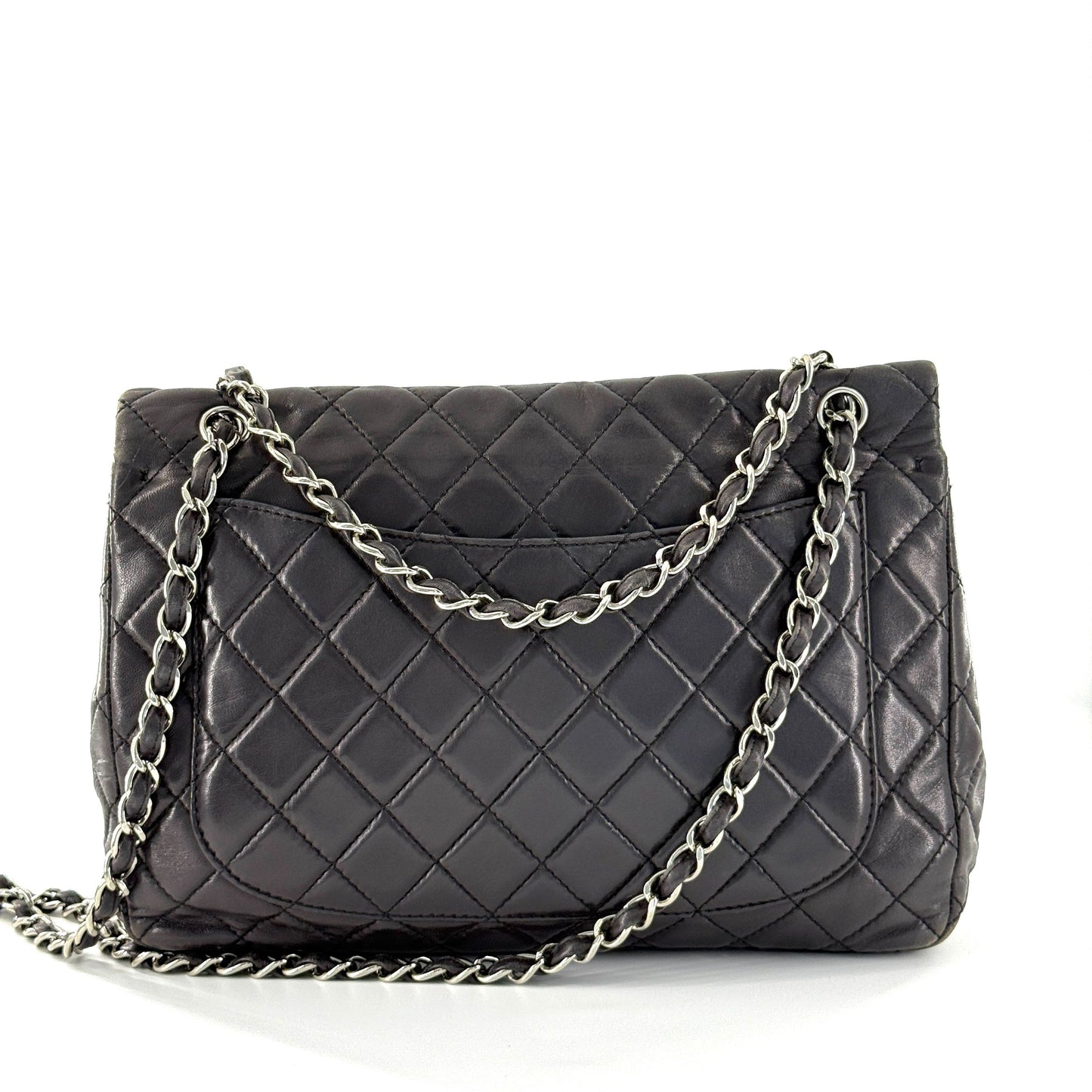Chanel - Classic Flap Jumbo (Single Flap) - Lambskin leather - Charcoal Grey with Silver-Tone Hardware - (large)