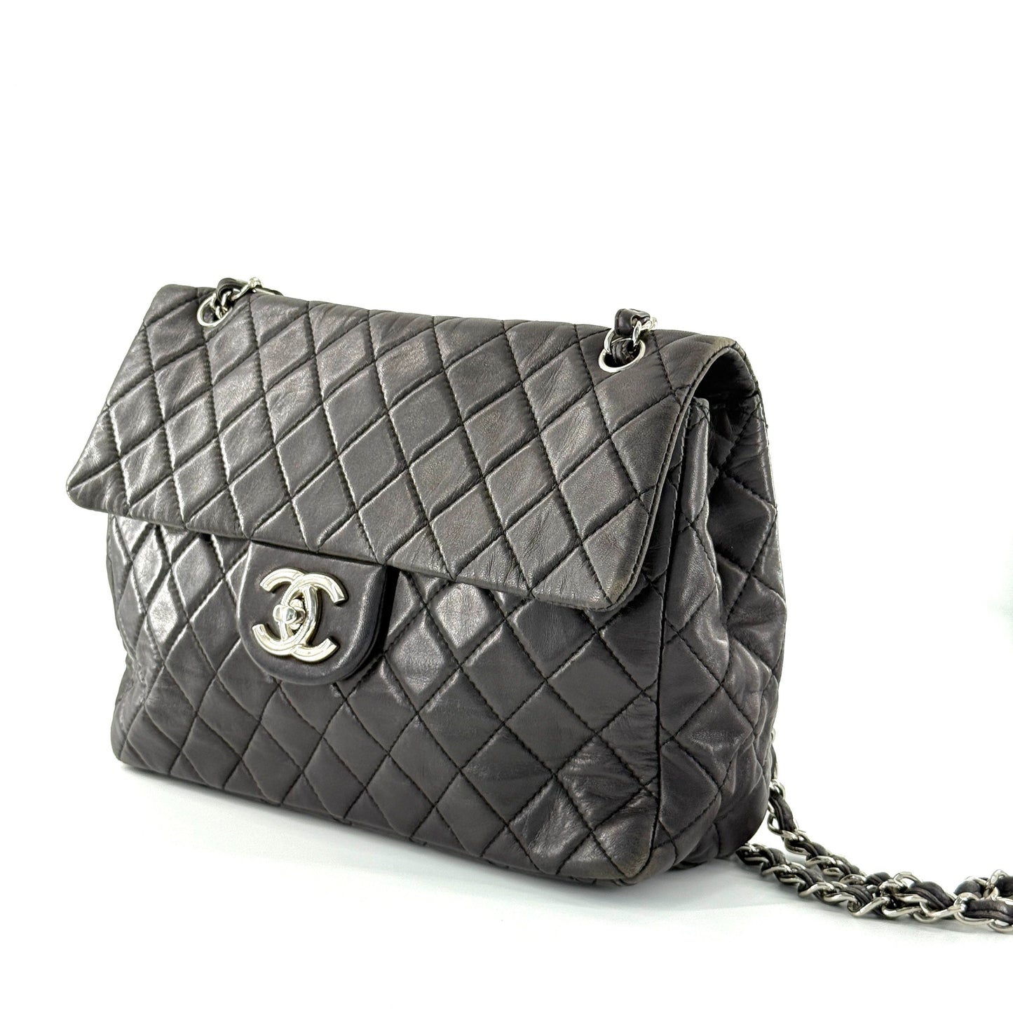 Chanel - Classic Flap Jumbo (Single Flap) - Lambskin leather - Charcoal Grey with Silver-Tone Hardware - (large)