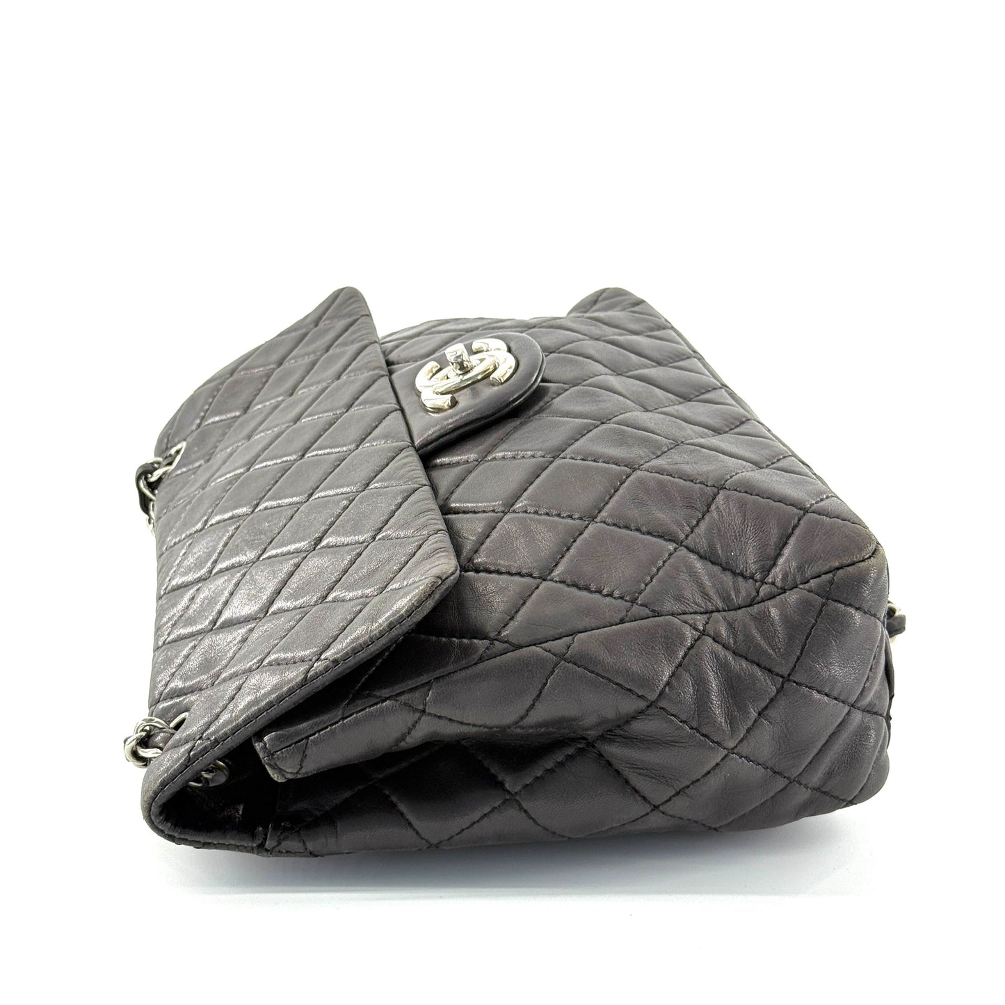 Chanel - Classic Flap Jumbo (Single Flap) - Lambskin leather - Charcoal Grey with Silver-Tone Hardware - (large)