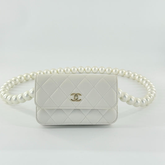 Chanel - Pearl Chain Mini Bag - Calfskin leather - White - (mini)