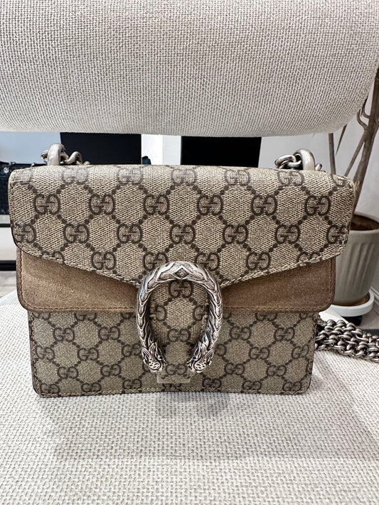 Gucci - Dionysus Shoulder Bag - GG Supreme canvas with suede and leather trim - Brown - (Small)