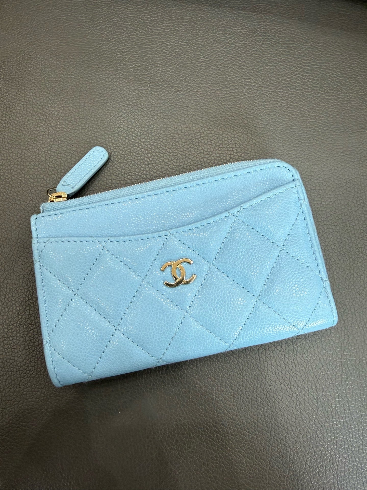 Chanel - Zipped Card Holder - Grained calfskin leather - Blue - (Small)