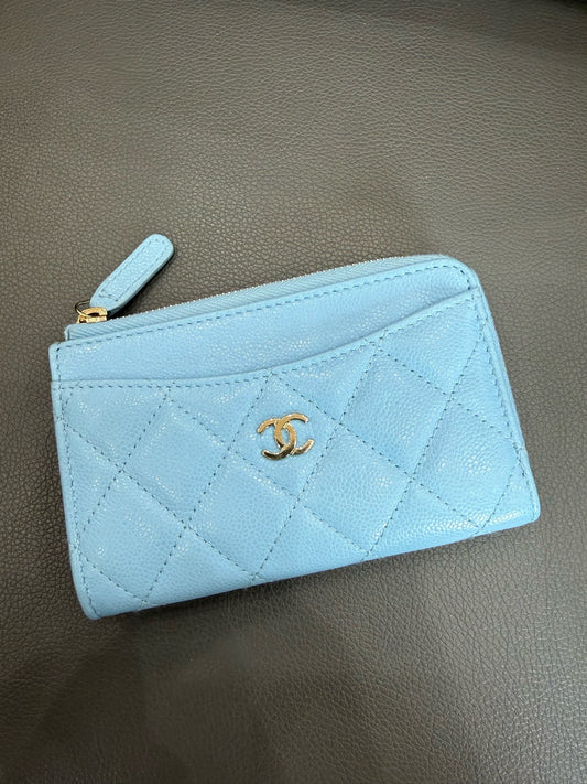 Chanel - Zipped Card Holder - Grained calfskin leather - Blue - (Small)