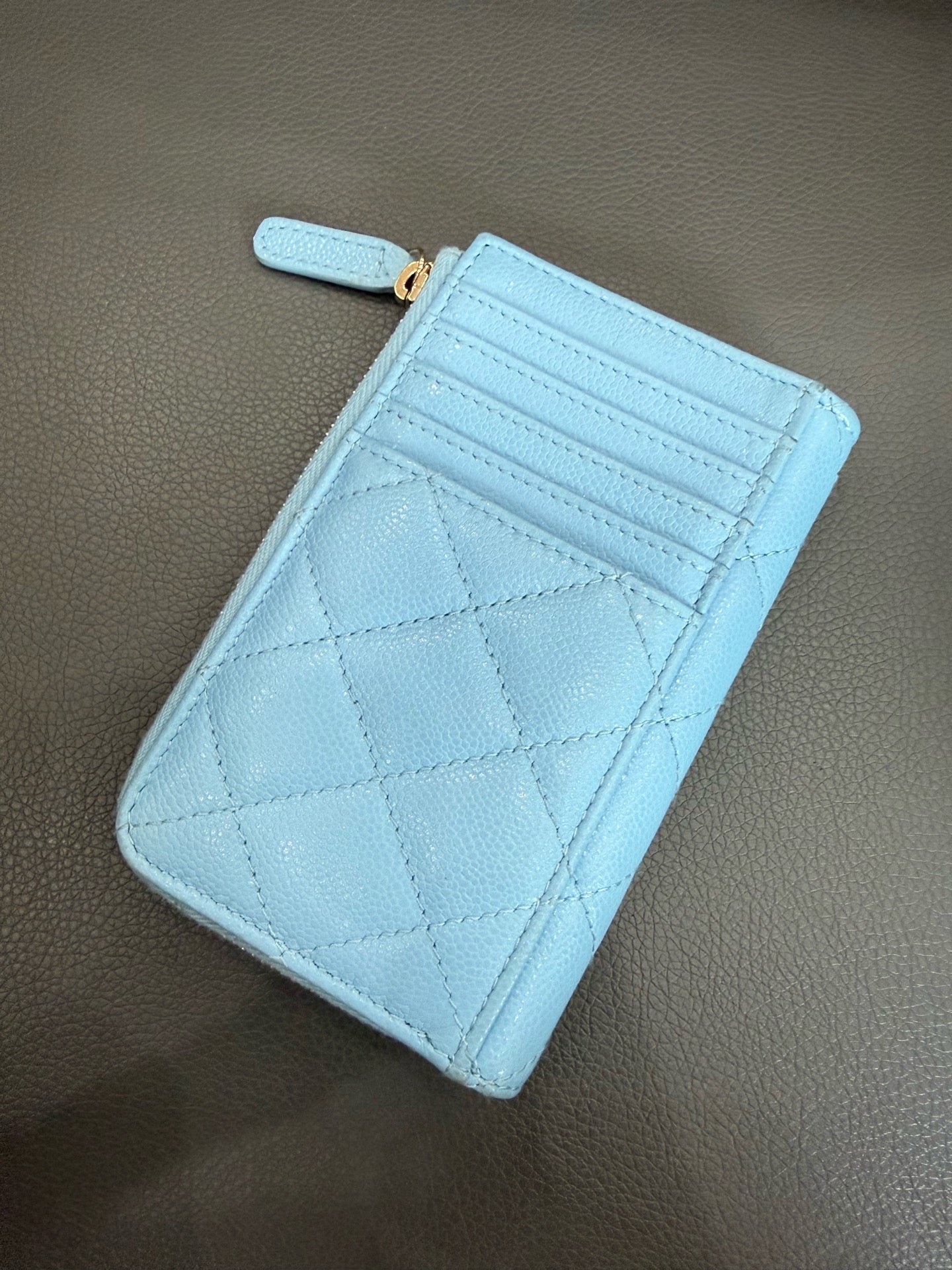 Chanel - Zipped Card Holder - Grained calfskin leather - Blue - (Small)