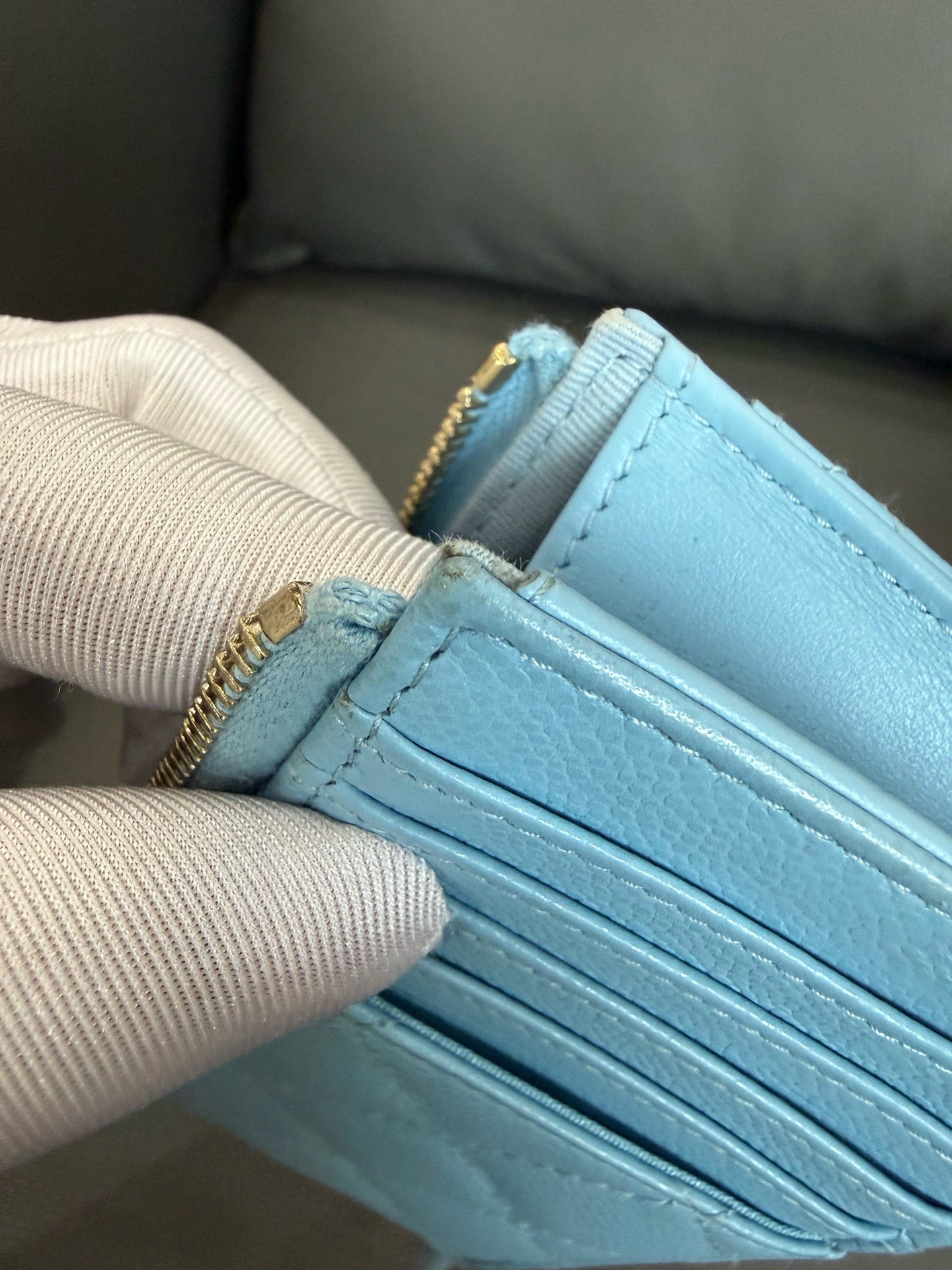 Chanel - Zipped Card Holder - Grained calfskin leather - Blue - (Small)