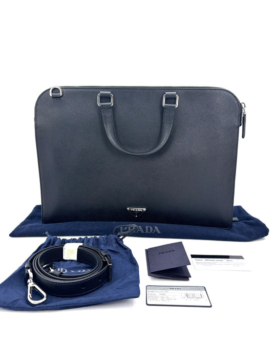 Prada - Saffiano Leather Briefcase - Saffiano Calfskin Leather - Black - (large)