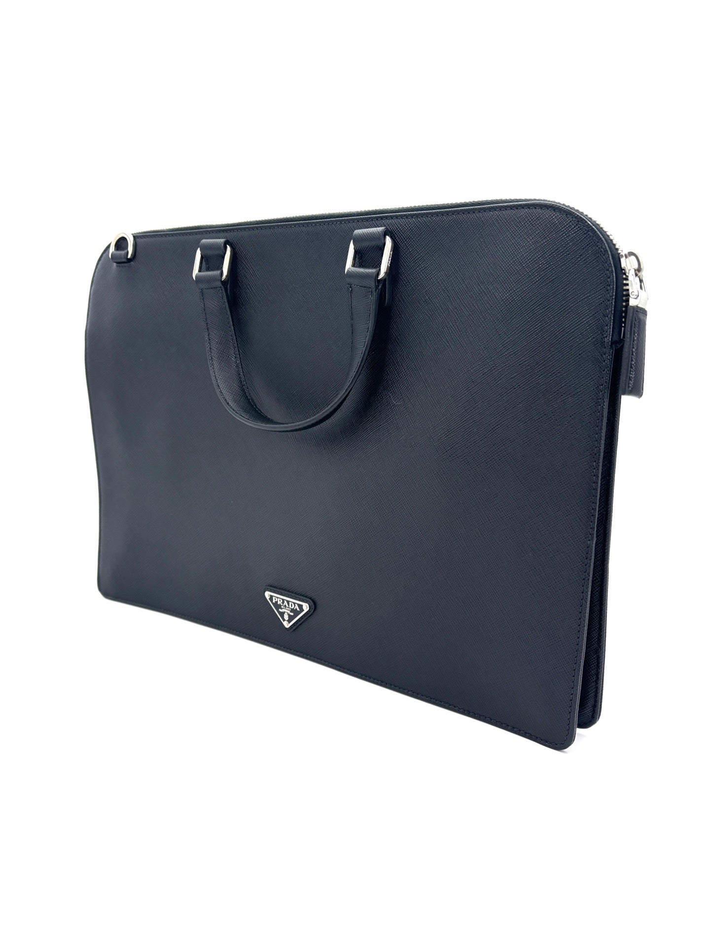 Prada - Saffiano Leather Briefcase - Saffiano Calfskin Leather - Black - (large)