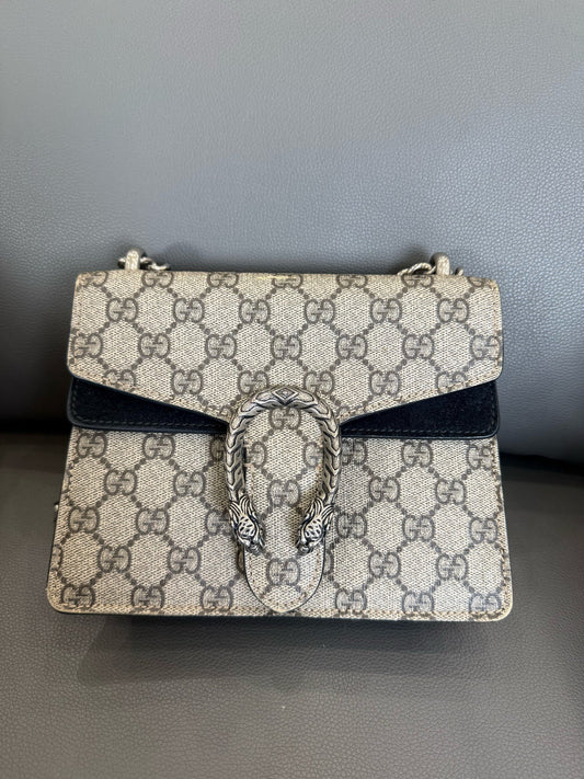 Gucci - Dionysus Mini - GG Supreme canvas with suede trim and lining - Beige and Ebony with Black suede - (mini)