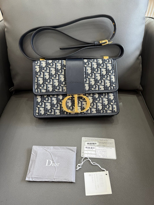 Dior - 30 Montaigne - Dior Oblique jacquard canvas with calfskin leather trim - Navy - (small)