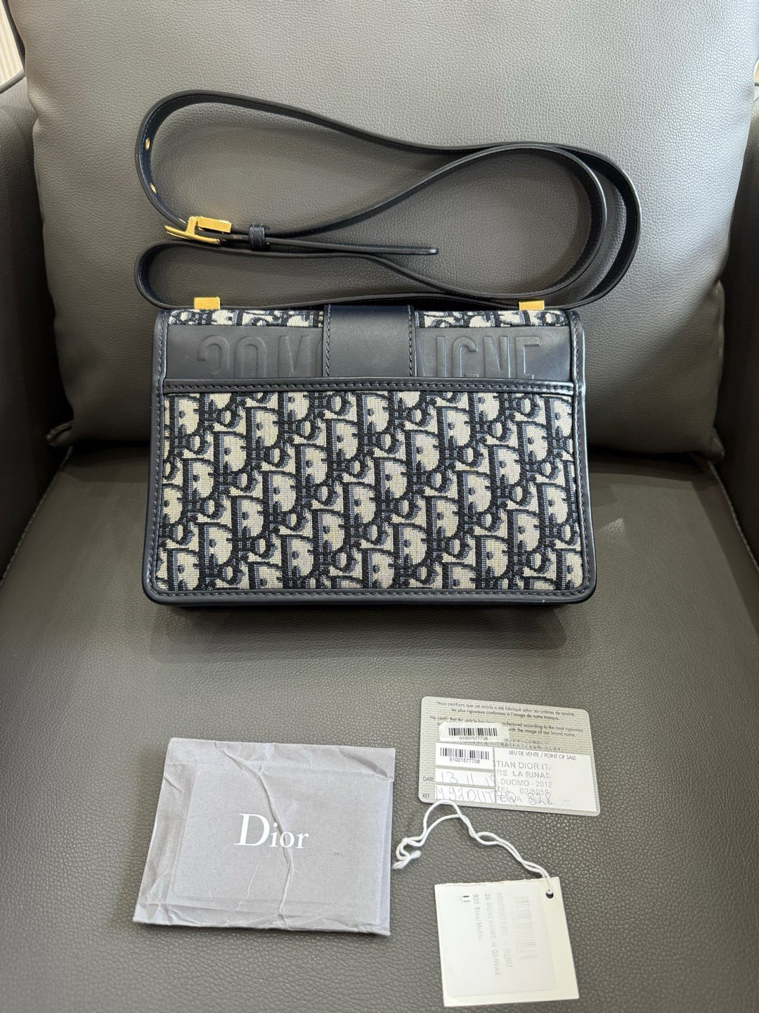 Dior - 30 Montaigne - Dior Oblique jacquard canvas with calfskin leather trim - Navy - (small)