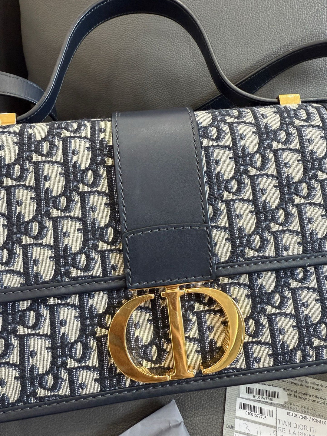 Dior - 30 Montaigne - Dior Oblique jacquard canvas with calfskin leather trim - Navy - (small)
