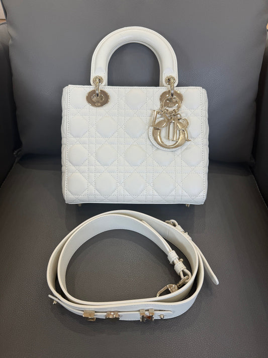 Dior - Lady Dior Small - Lambskin leather - White - (small)