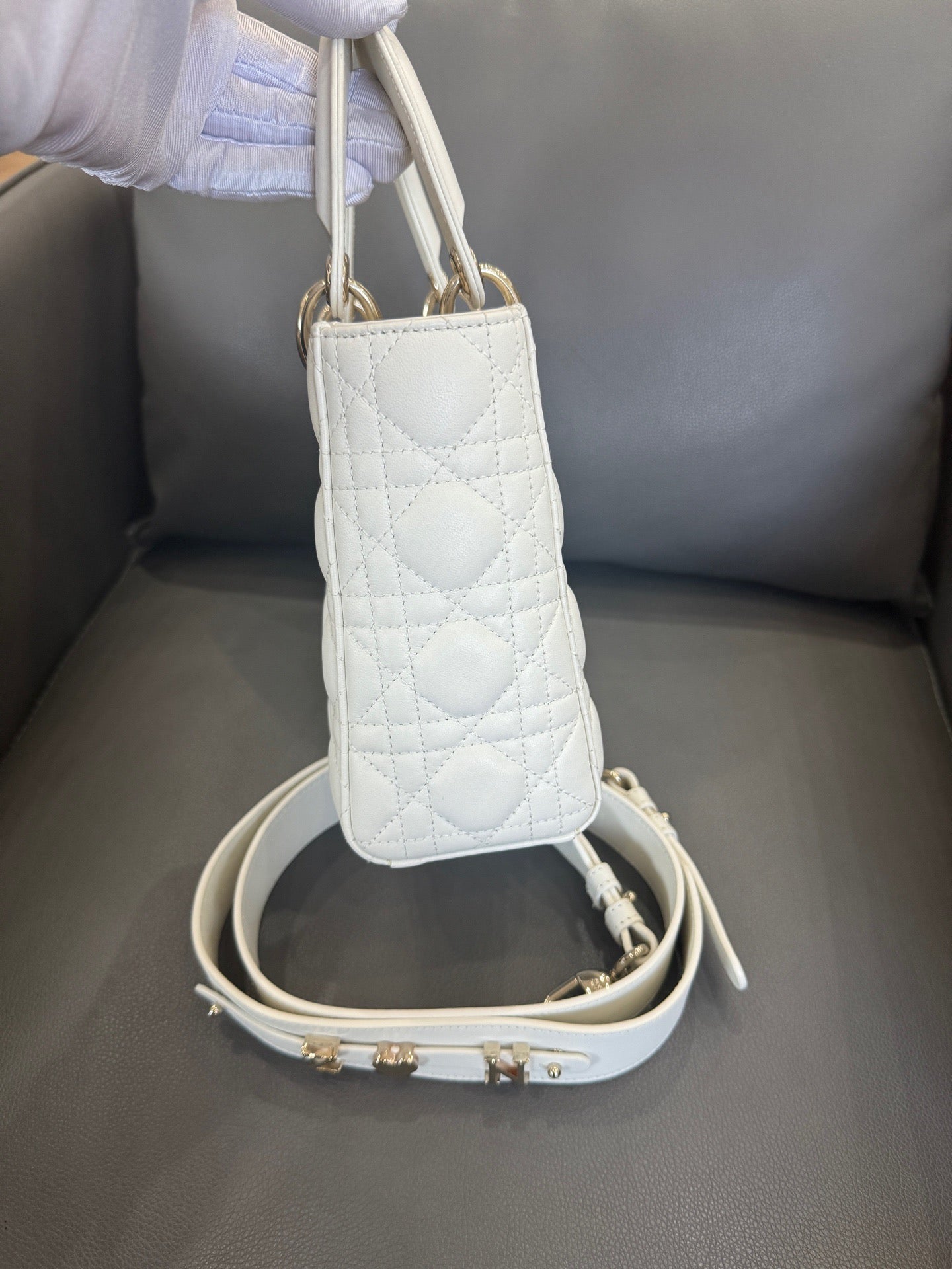 Dior - Lady Dior Small - Lambskin leather - White - (small)