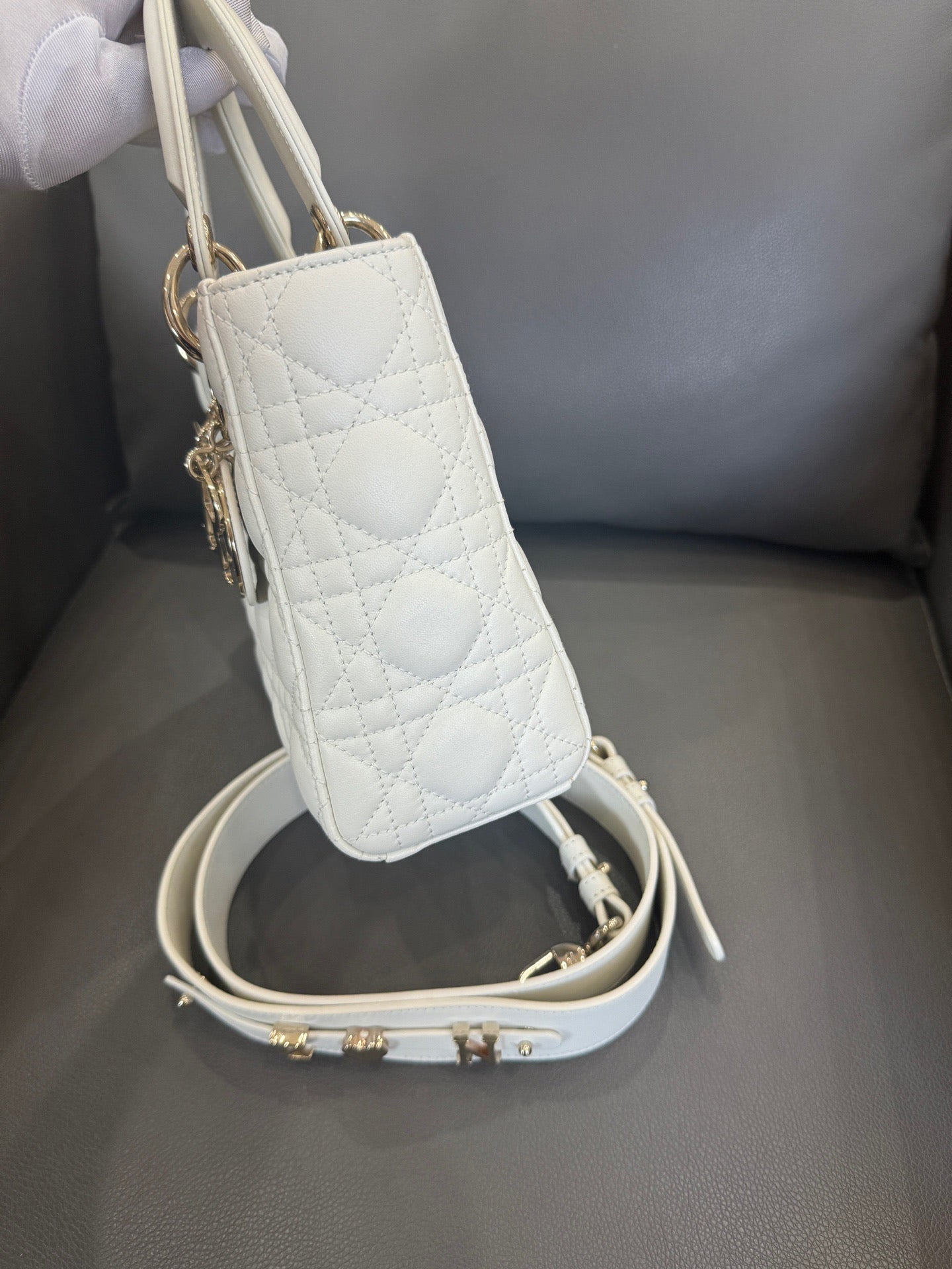 Dior - Lady Dior Small - Lambskin leather - White - (small)