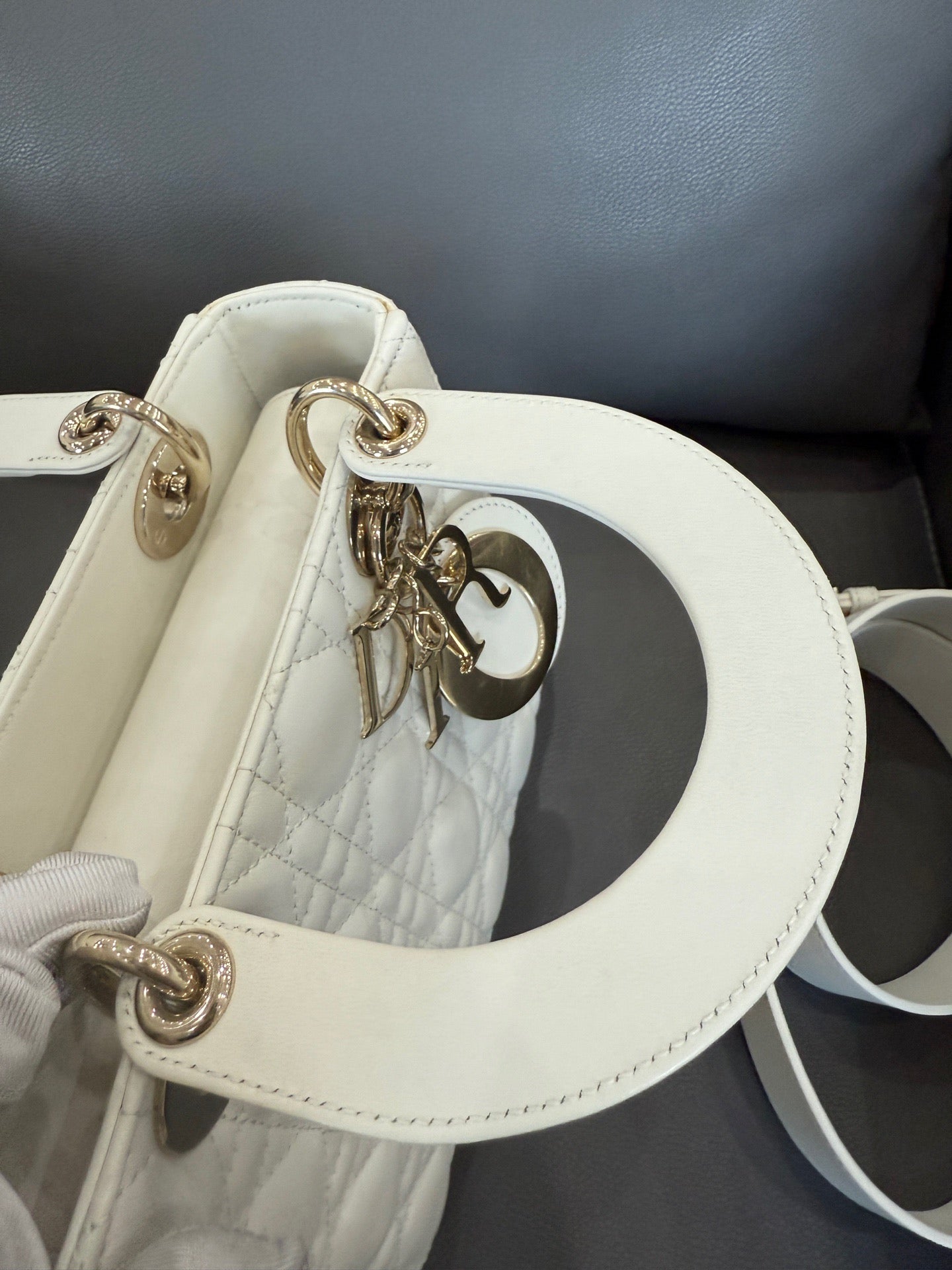 Dior - Lady Dior Small - Lambskin leather - White - (small)