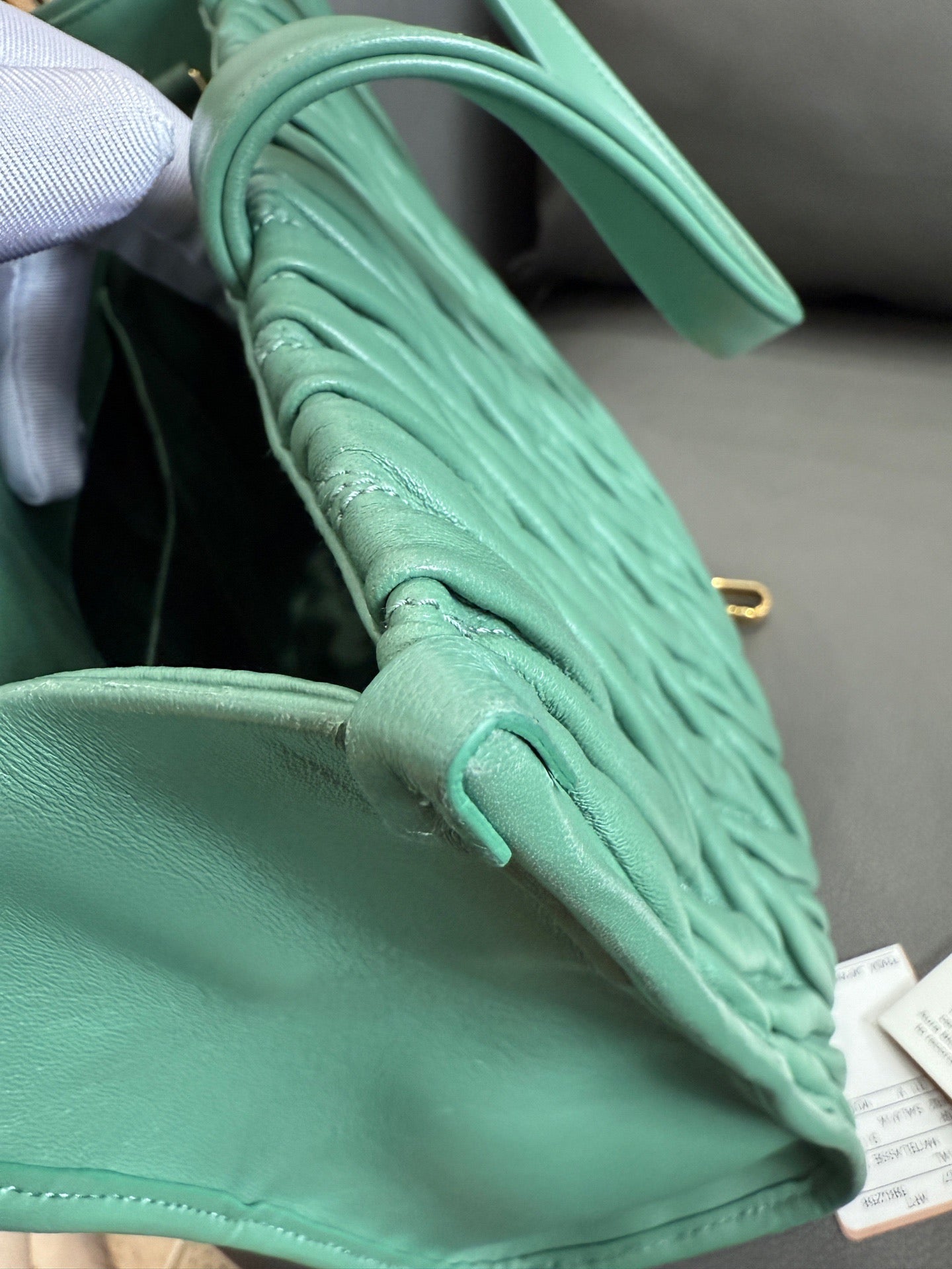 Miu Miu - Matelassé Pleated Tote - Leather - Green - (Medium)