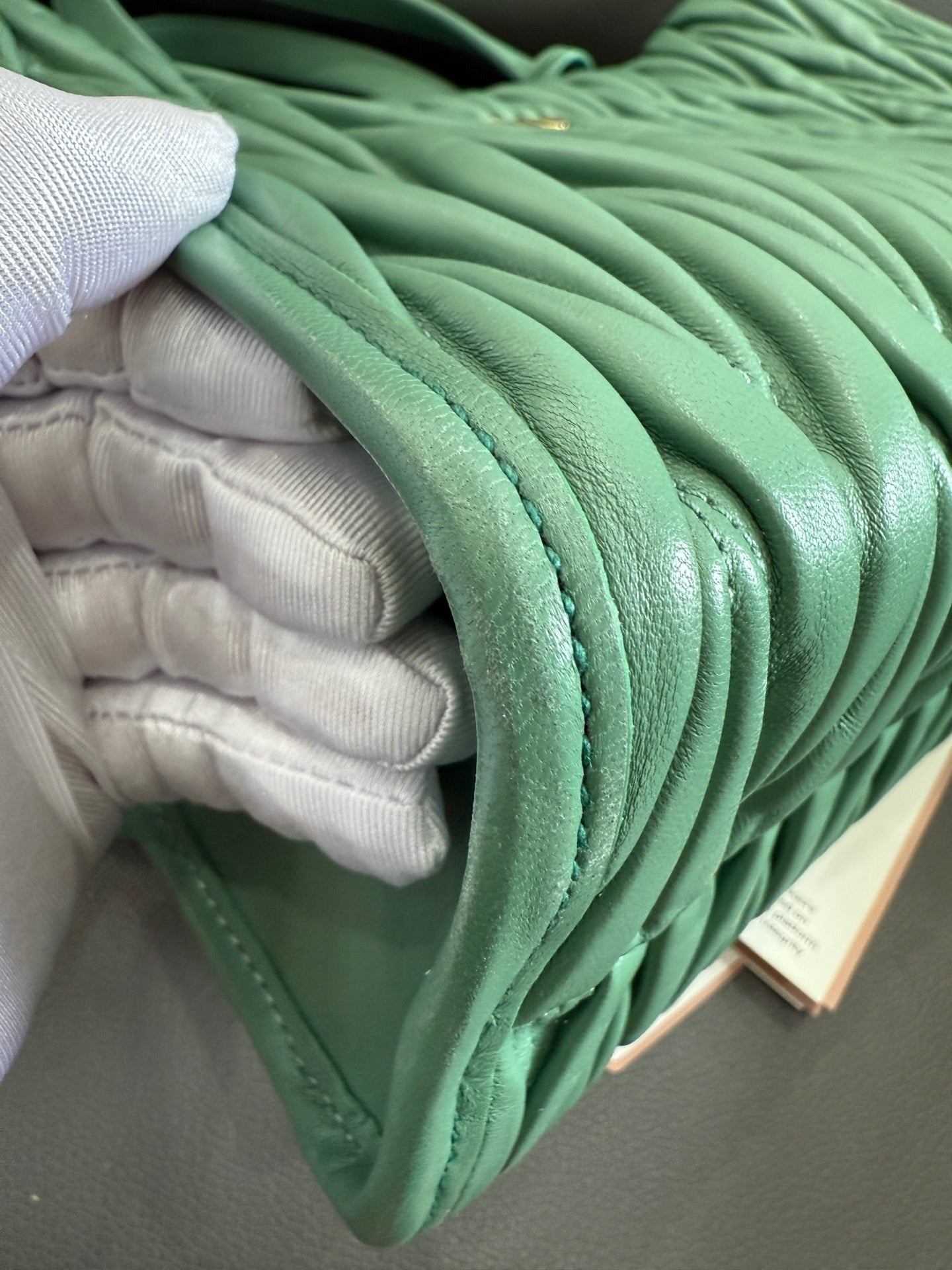 Miu Miu - Matelassé Pleated Tote - Leather - Green - (Medium)