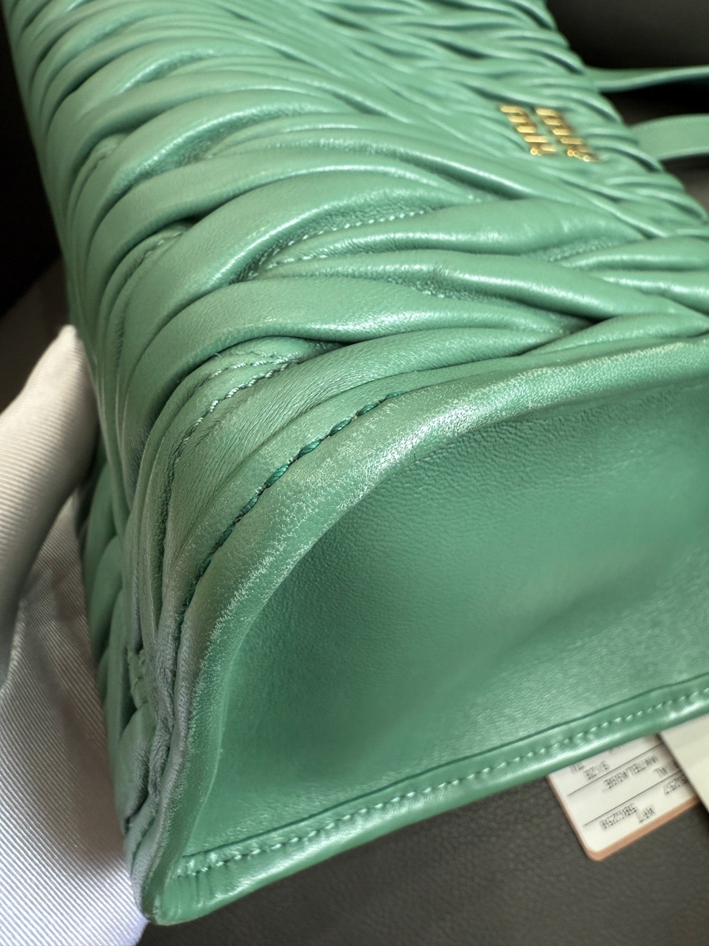 Miu Miu - Matelassé Pleated Tote - Leather - Green - (Medium)
