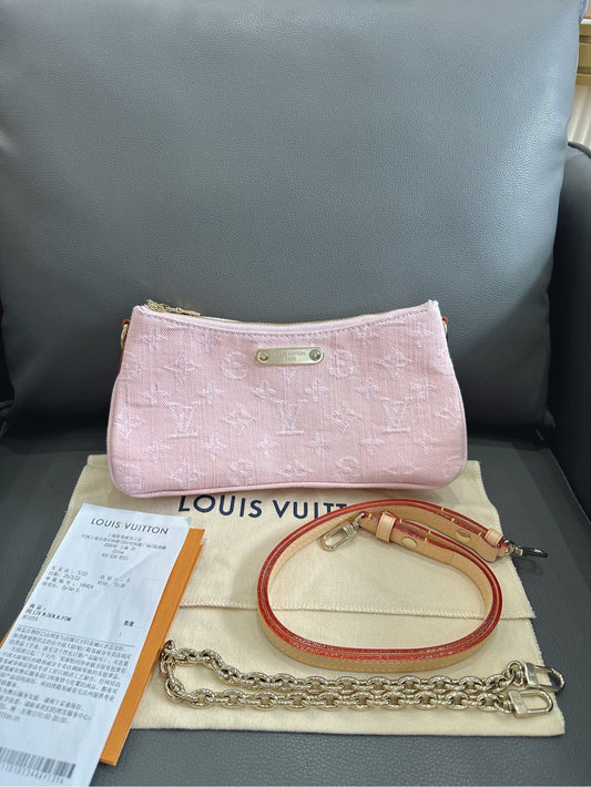 Louis Vuitton - LIV Pochette - Denim fabric with Vachetta leather trim - Pink - (small)