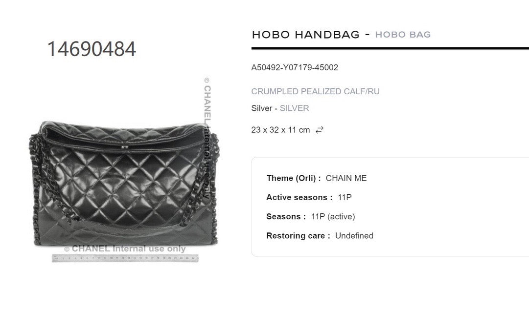 Chanel - Hobo Bag - Crumpled Pealized Calfskin Leather - Silver Grey - (Medium)