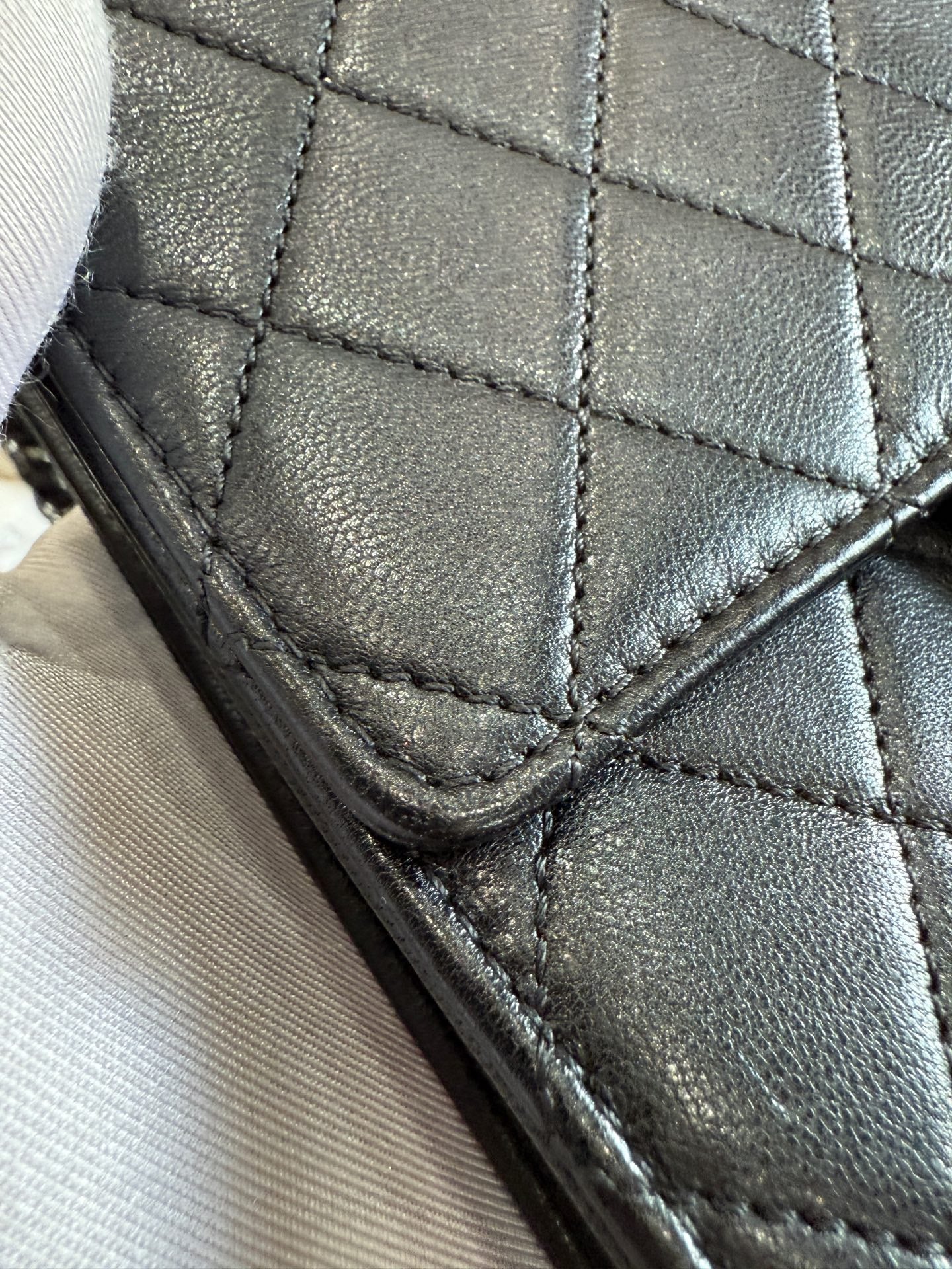 Chanel - Classic Flap (Vertical with Pearls) - Grained Calfskin Leather with Transparent Acrylic Pearls - Black with Silver-Tone Hardware - (mini)