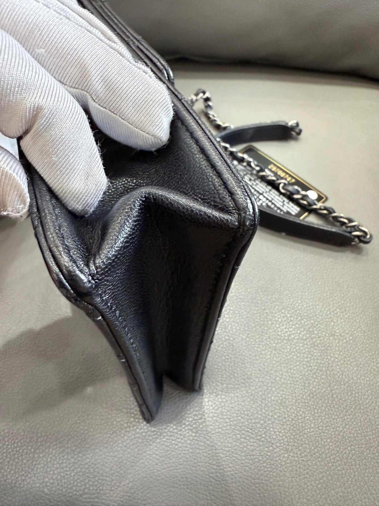 Chanel - Classic Flap (Vertical with Pearls) - Grained Calfskin Leather with Transparent Acrylic Pearls - Black with Silver-Tone Hardware - (mini)