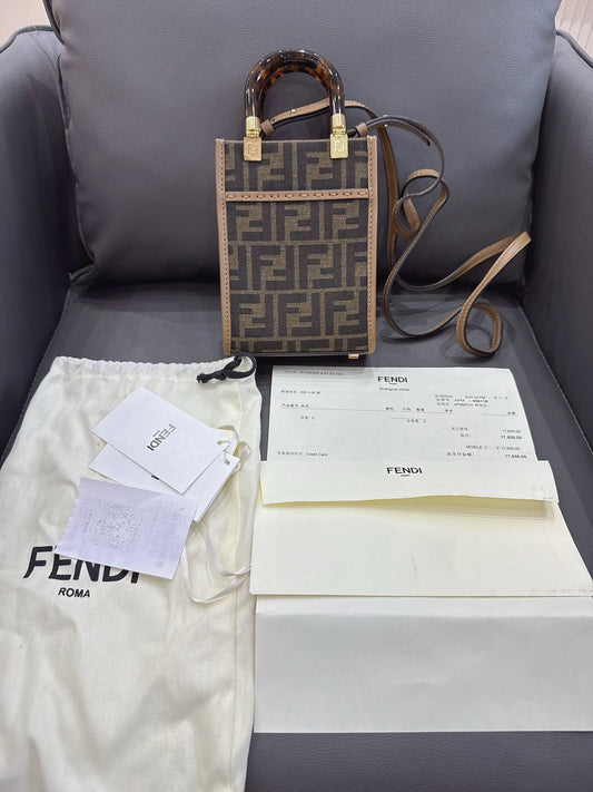 Fendi - Mini Vertical Tote Bag - Canvas and Leather - Brown - (Mini)