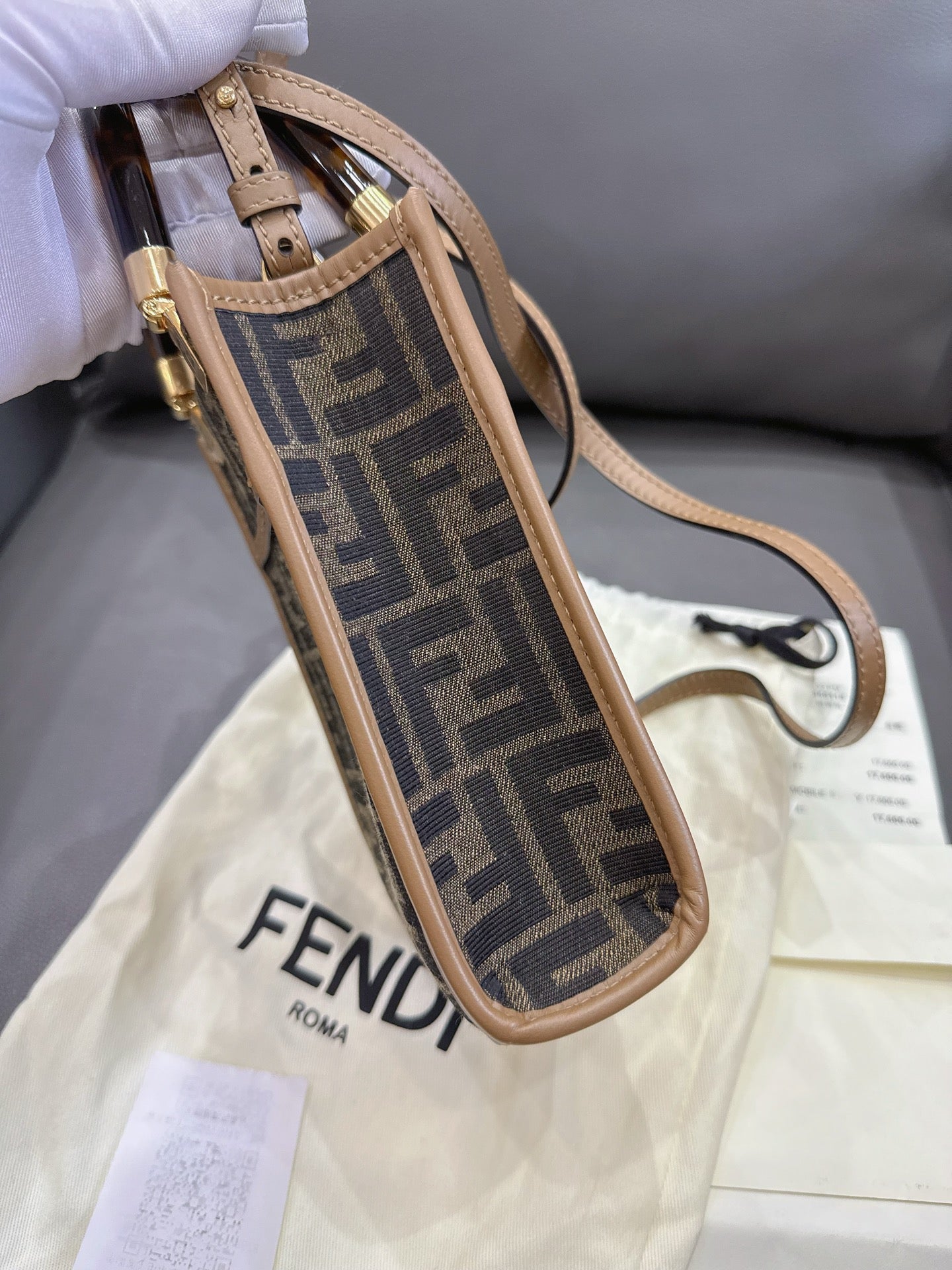 Fendi - Mini Vertical Tote Bag - Canvas and Leather - Brown - (Mini)