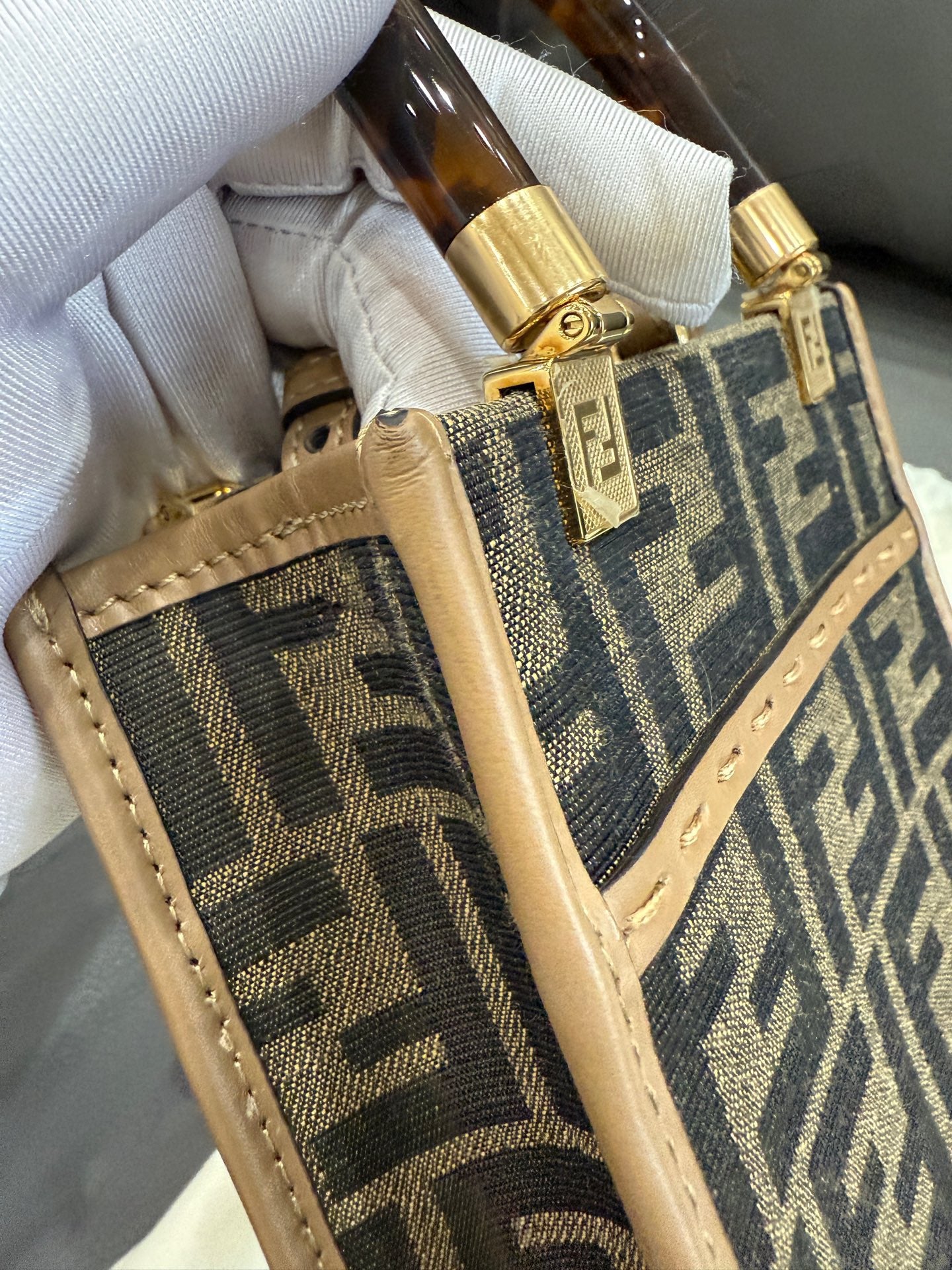Fendi - Mini Vertical Tote Bag - Canvas and Leather - Brown - (Mini)