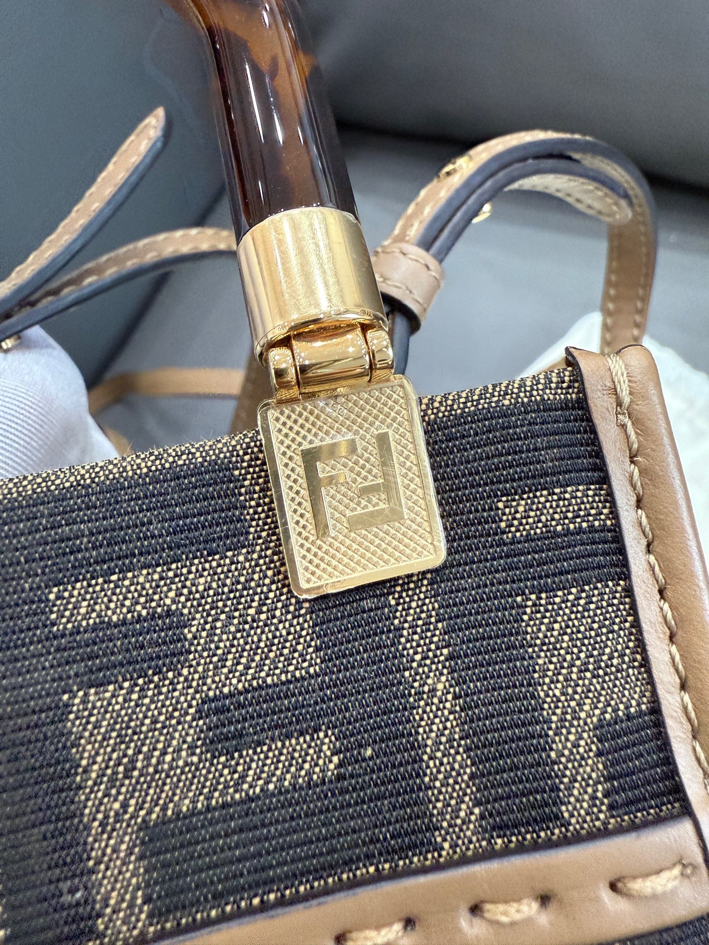 Fendi - Mini Vertical Tote Bag - Canvas and Leather - Brown - (Mini)