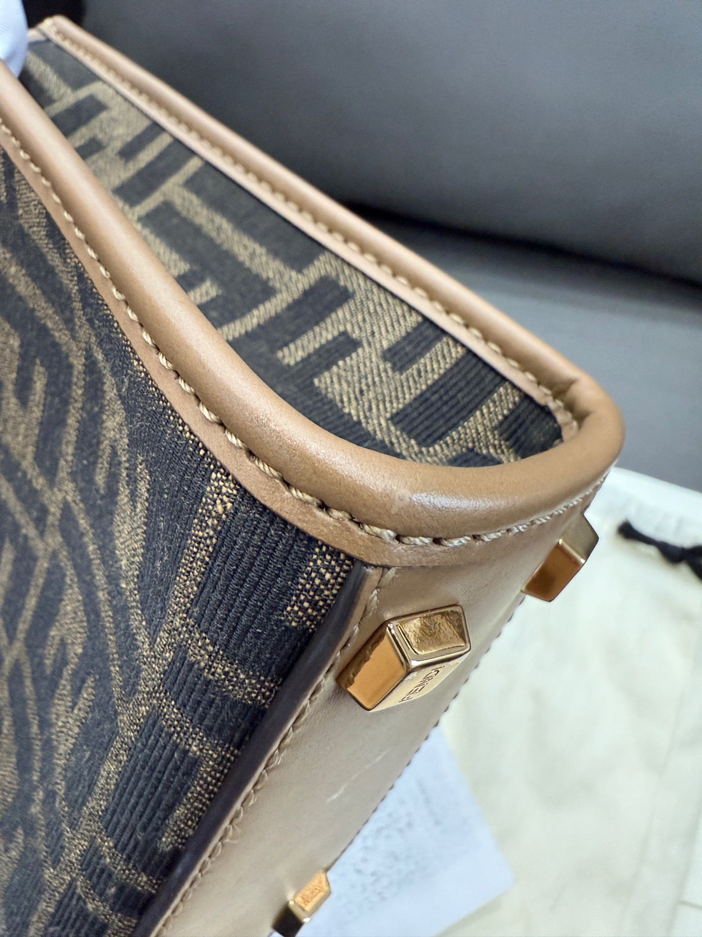 Fendi - Mini Vertical Tote Bag - Canvas and Leather - Brown - (Mini)