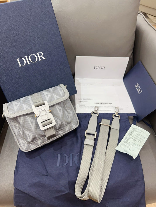 Dior - Hit The Road Camera Bag - Canvas and calfskin leather - Grey - (Small)