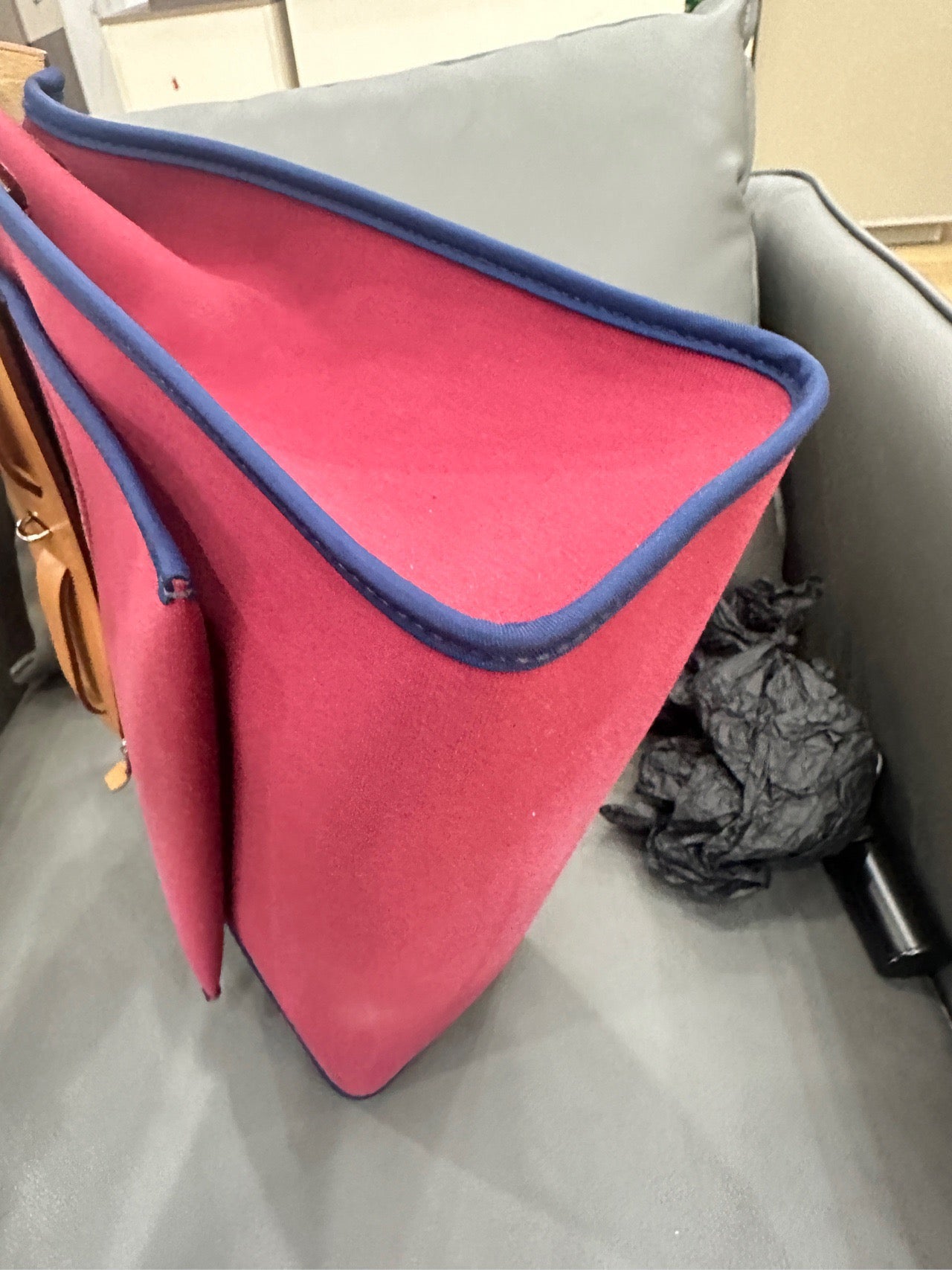 Hermès - Herbag 31 - Toile Officier canvas with Vachetta leather trim - Rouge H (Red) canvas with natural (Camel) leather and Blue piping - (medium)