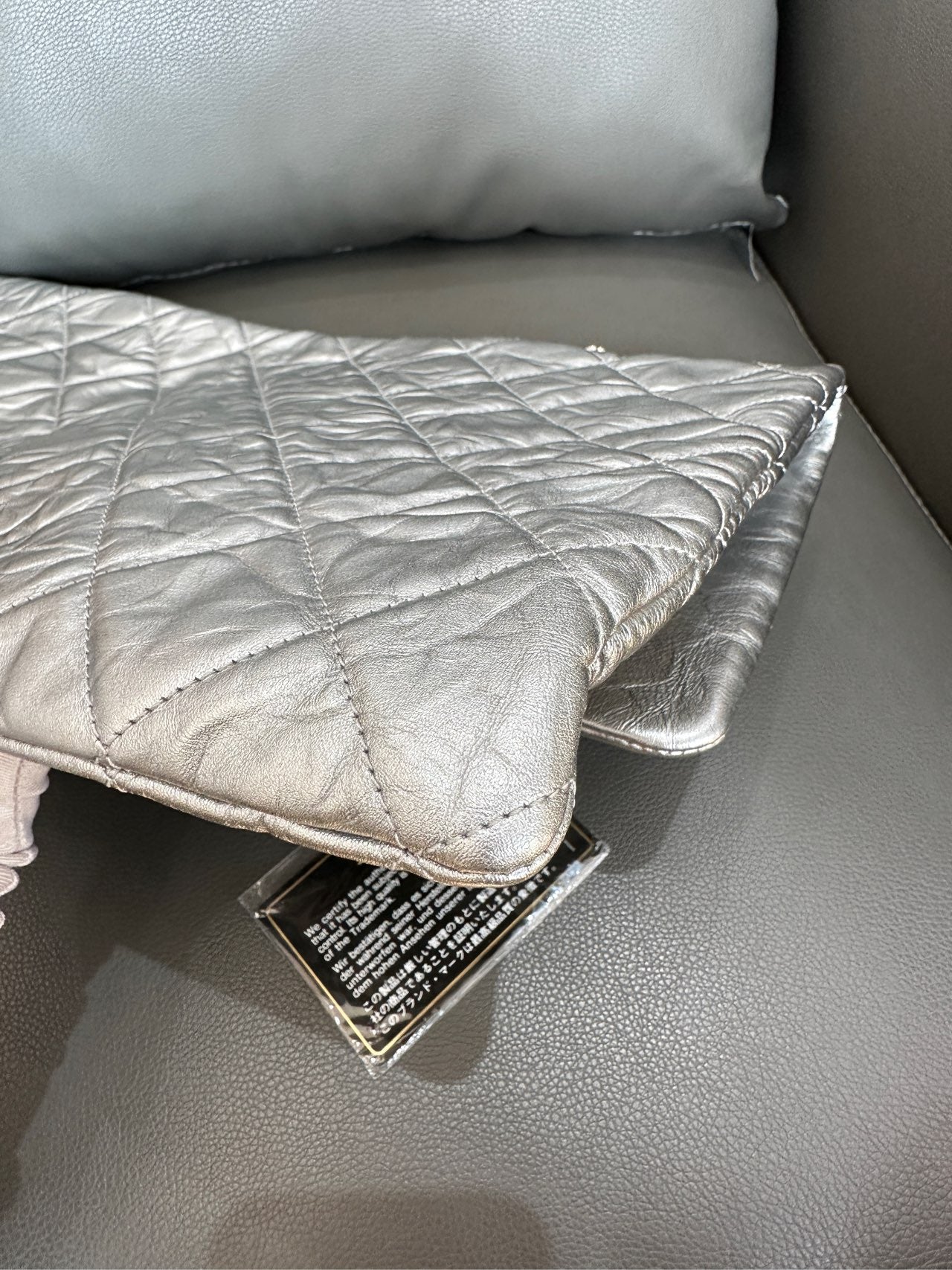 Chanel - Large Quilted Flap Bag - Metallic Crinkled Calfskin Leather - Silver - (Large)