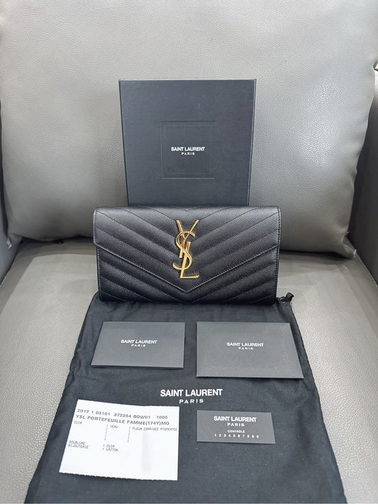 Saint Laurent - Monogram Flap Wallet - Grain de Poudre Embossed Leather - Black - (medium)