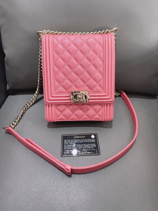 Chanel - Boy Chanel Vertical Flap Bag - Grained calfskin leather - Pink - (Mini)