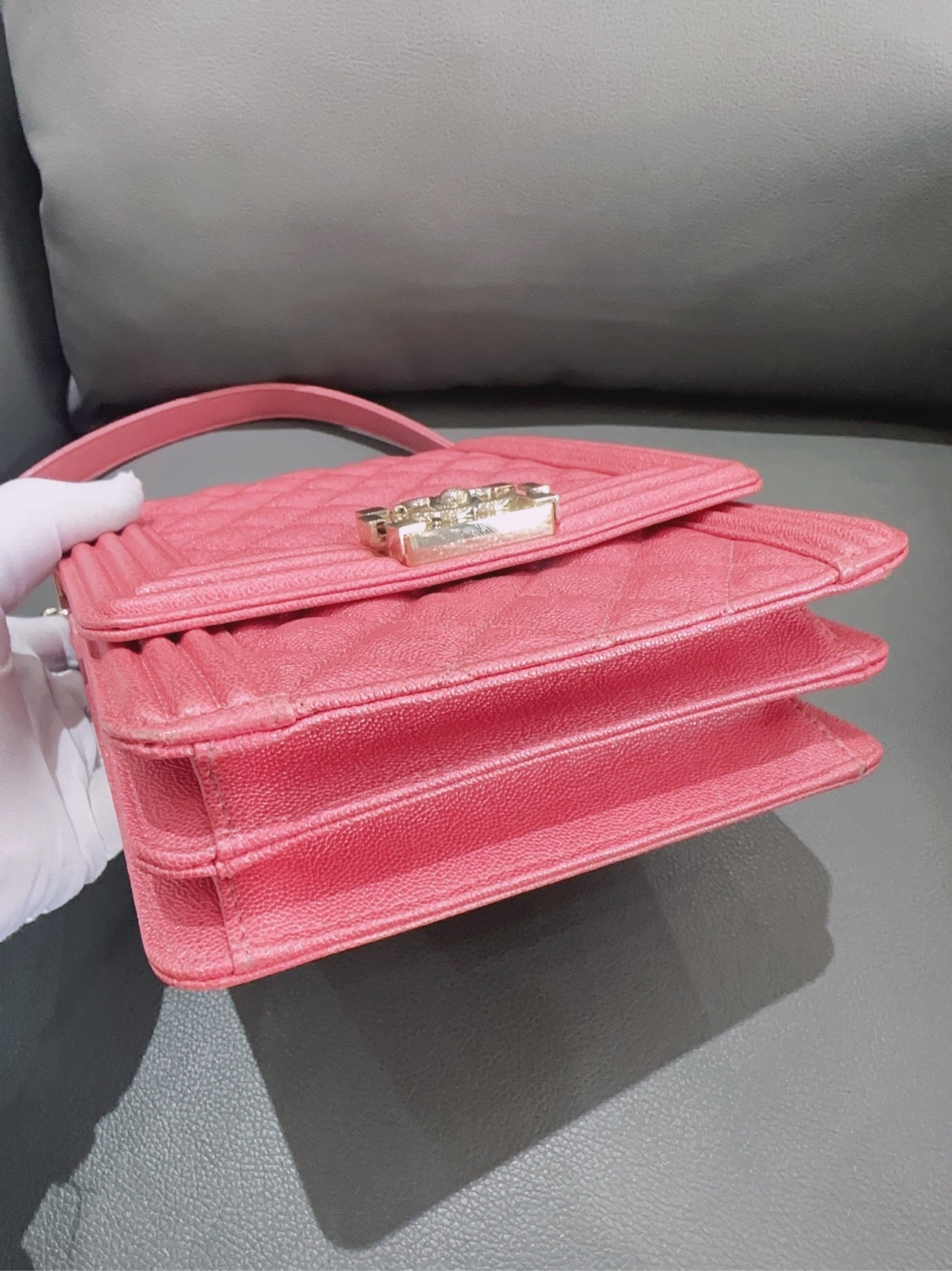 Chanel - Boy Chanel Vertical Flap Bag - Grained calfskin leather - Pink - (Mini)