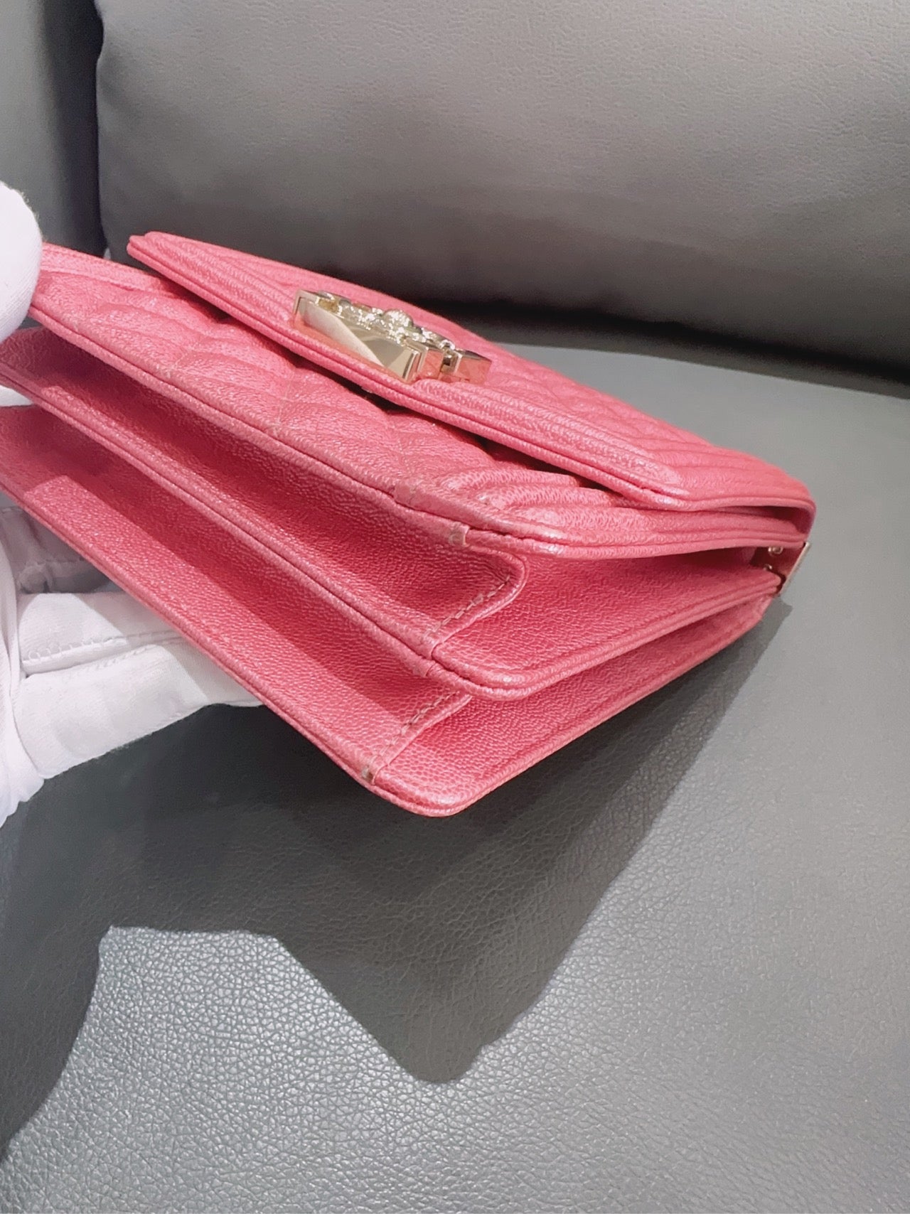Chanel - Boy Chanel Vertical Flap Bag - Grained calfskin leather - Pink - (Mini)