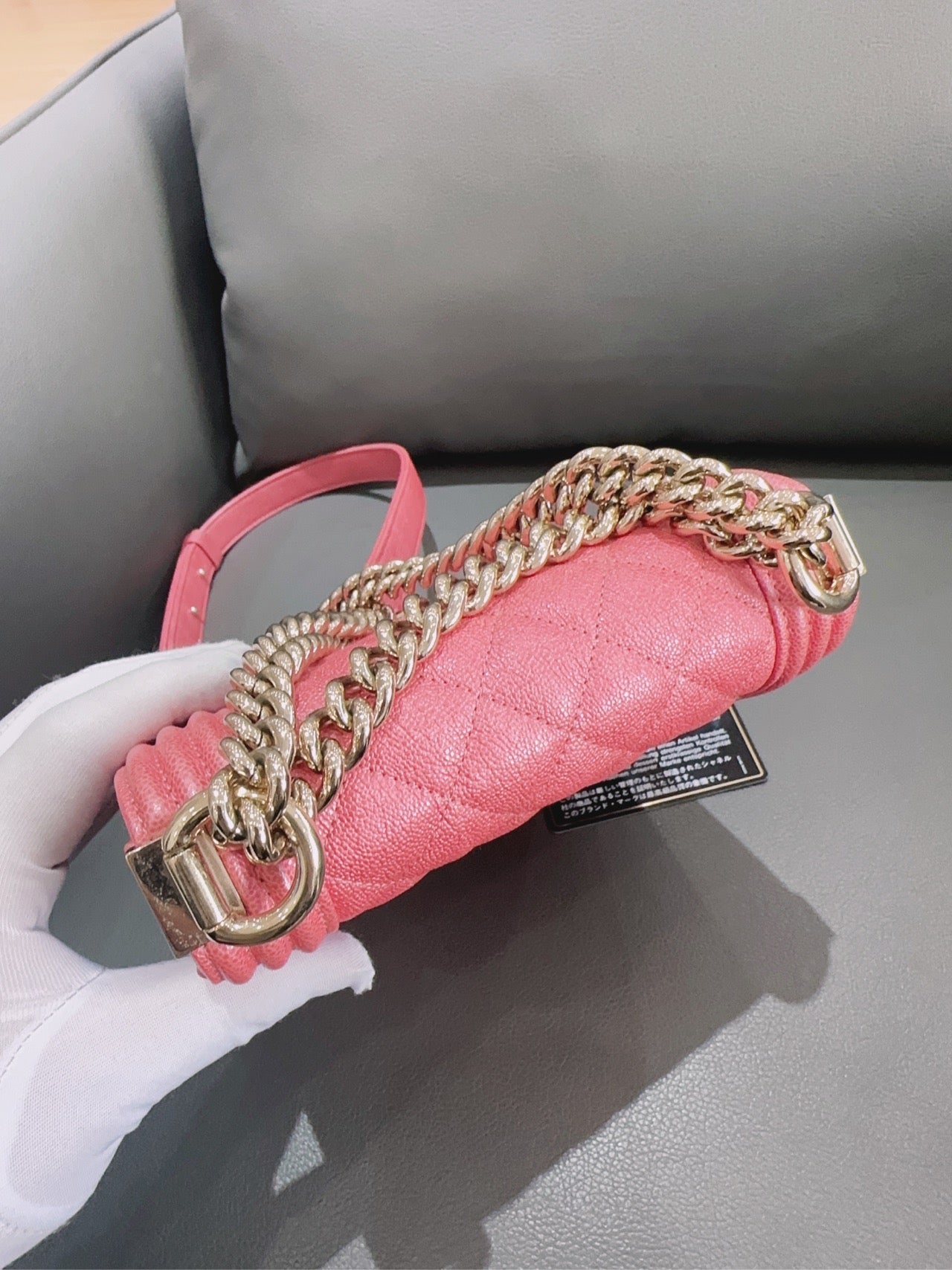 Chanel - Boy Chanel Vertical Flap Bag - Grained calfskin leather - Pink - (Mini)