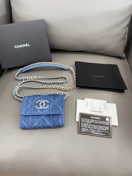 Chanel - Denim Chain Coin Purse / Wallet - Denim - Blue - (mini)