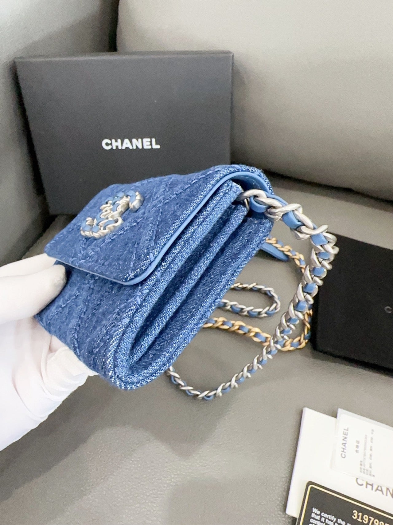 Chanel - Denim Chain Coin Purse / Wallet - Denim - Blue - (mini)
