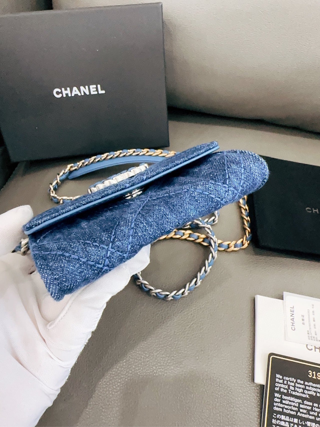 Chanel - Denim Chain Coin Purse / Wallet - Denim - Blue - (mini)