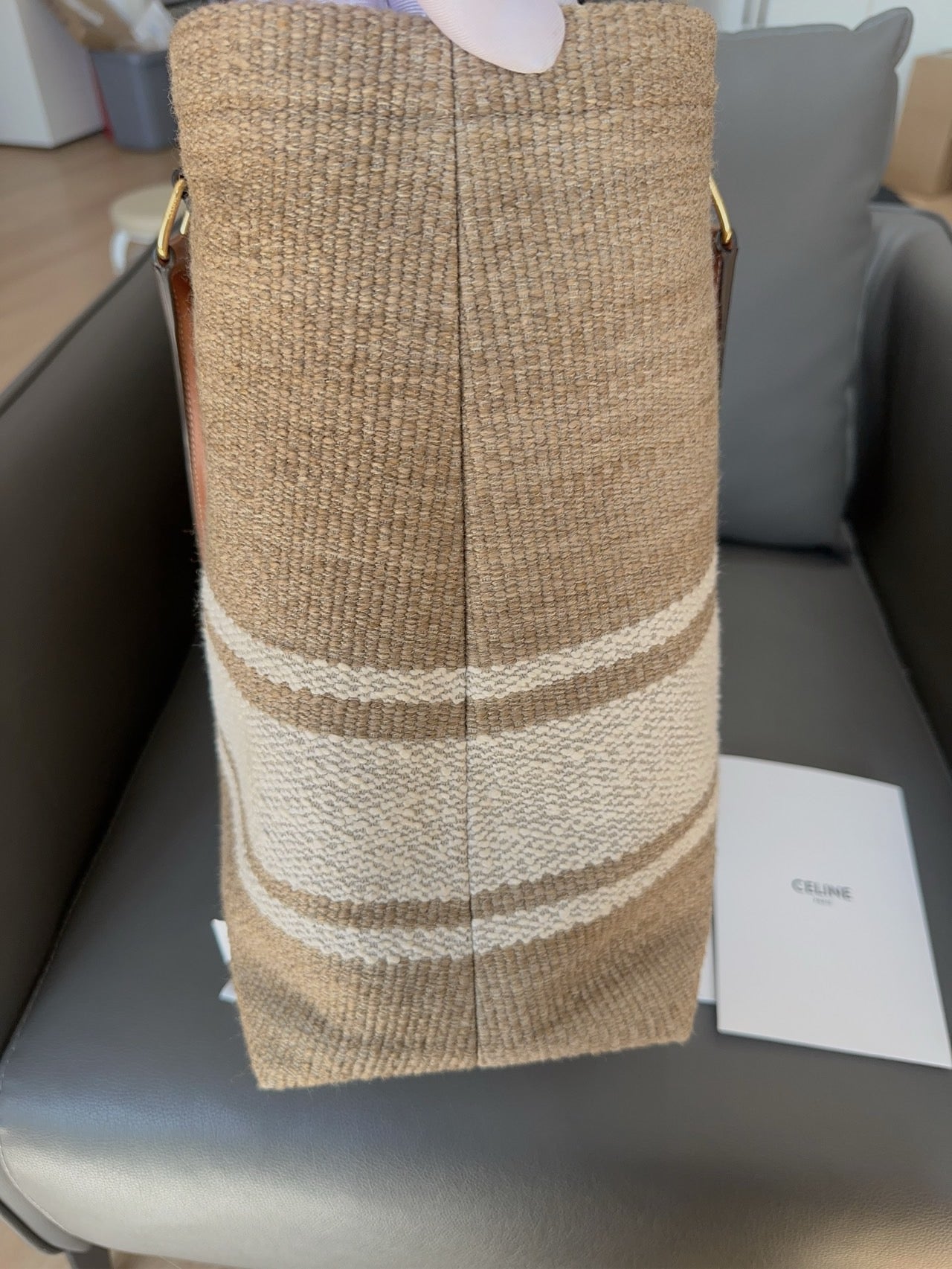 Celine - Cabas Tote - Woven raffia-like textile and leather - Beige - (Large)