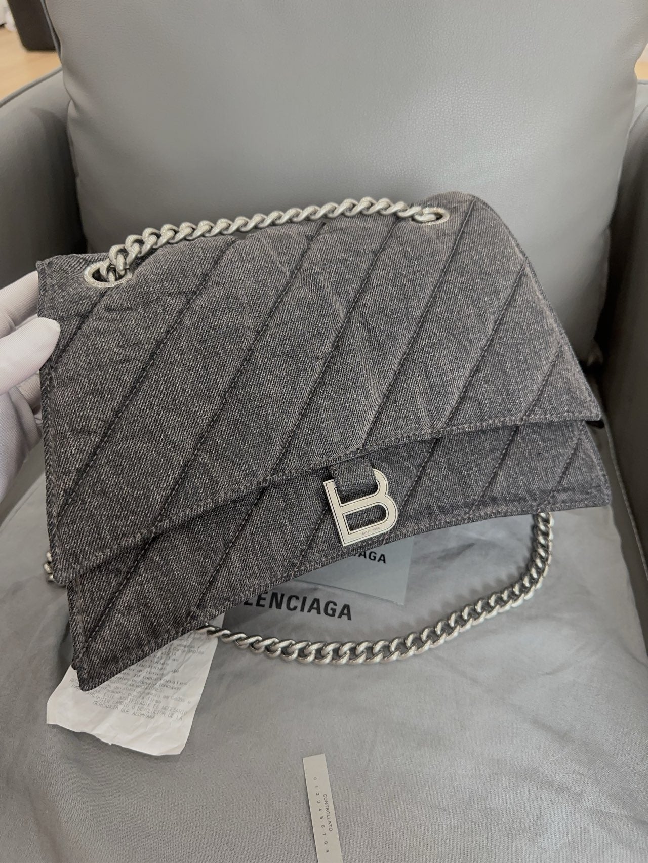 Balenciaga - CRUSH Hourglass bag - Denim - Grey - (medium)