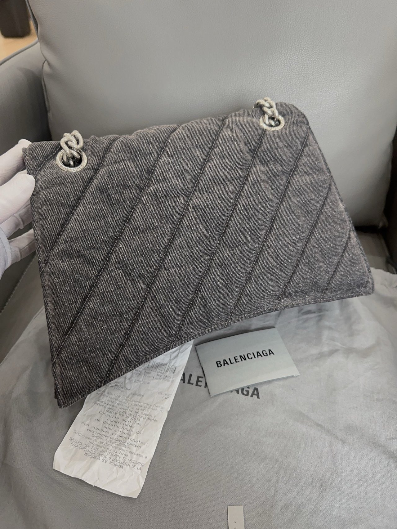 Balenciaga - CRUSH Hourglass bag - Denim - Grey - (medium)