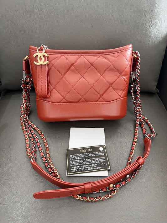 Chanel - Gabrielle Hobo Bag Small - Aged calfskin and smooth calfskin leather - Deep Rust / Burnt Orange - (Small)