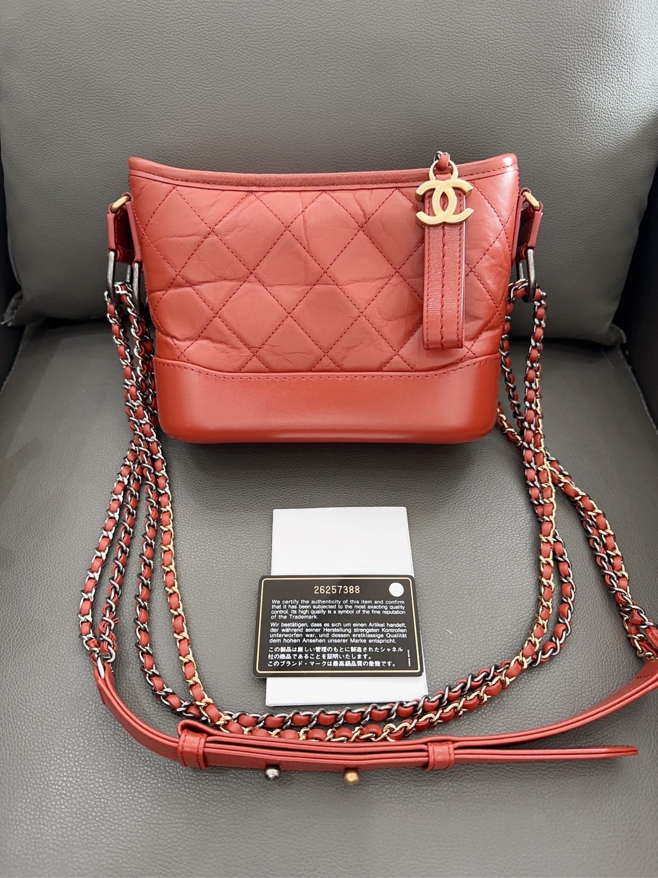 Chanel - Gabrielle Hobo Bag Small - Aged calfskin and smooth calfskin leather - Deep Rust / Burnt Orange - (Small)