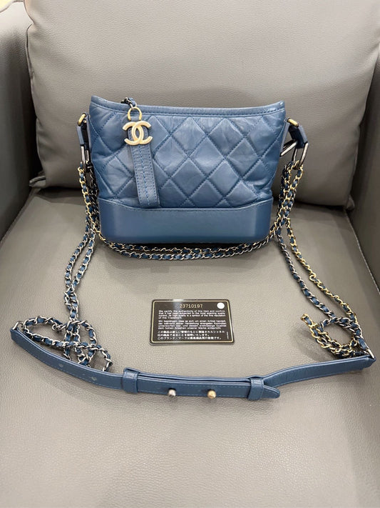 Chanel - Gabrielle Hobo Bag Small - Aged calfskin leather and smooth calfskin leather - Blue - (Small)